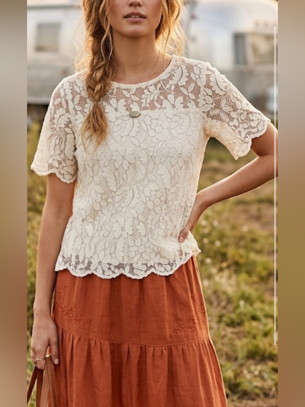 Heartloom White Lace Floral Embroidered Ruffle Top – Size XS